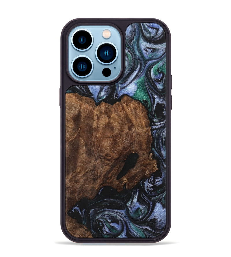 iPhone 14 Pro Max Wood+Resin Phone Case - Maximus (Blue, 700326)