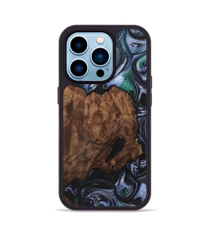 iPhone 14 Pro Wood+Resin Phone Case - Maximus (Blue, 700326)