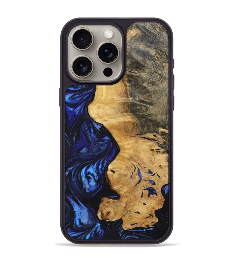 iPhone 15 Pro Max Wood+Resin Phone Case - Peter (Blue, 700329)