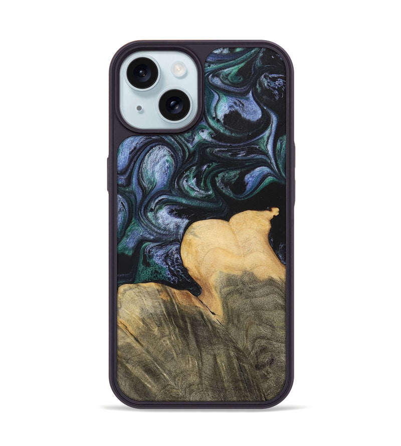 iPhone 15 Wood+Resin Phone Case - Dale (Blue, 700330)