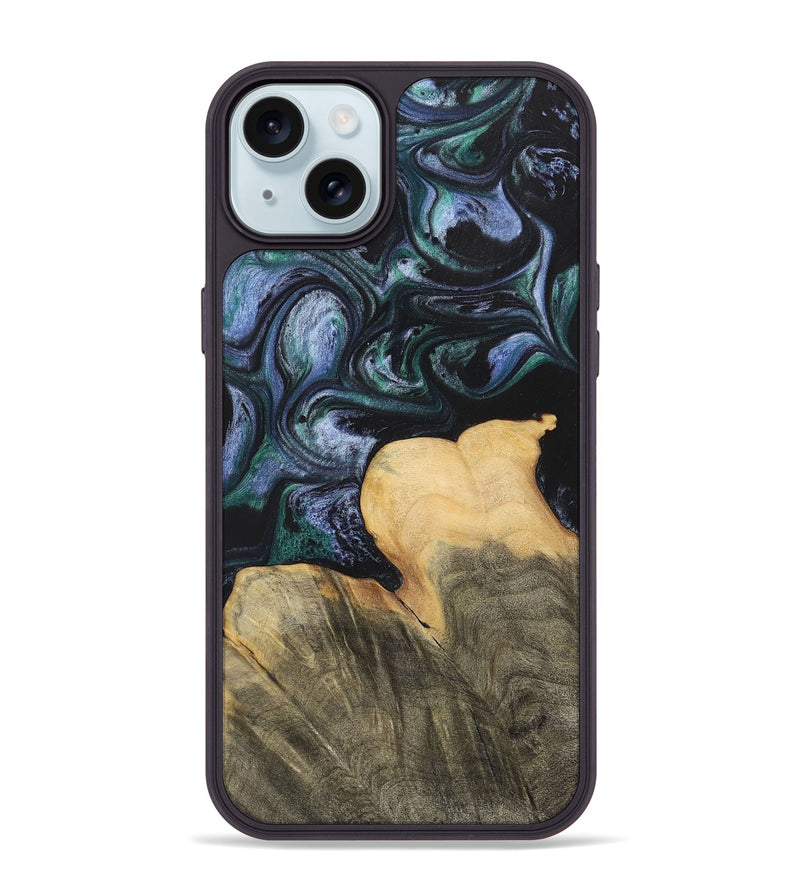 iPhone 15 Plus Wood+Resin Phone Case - Dale (Blue, 700330)