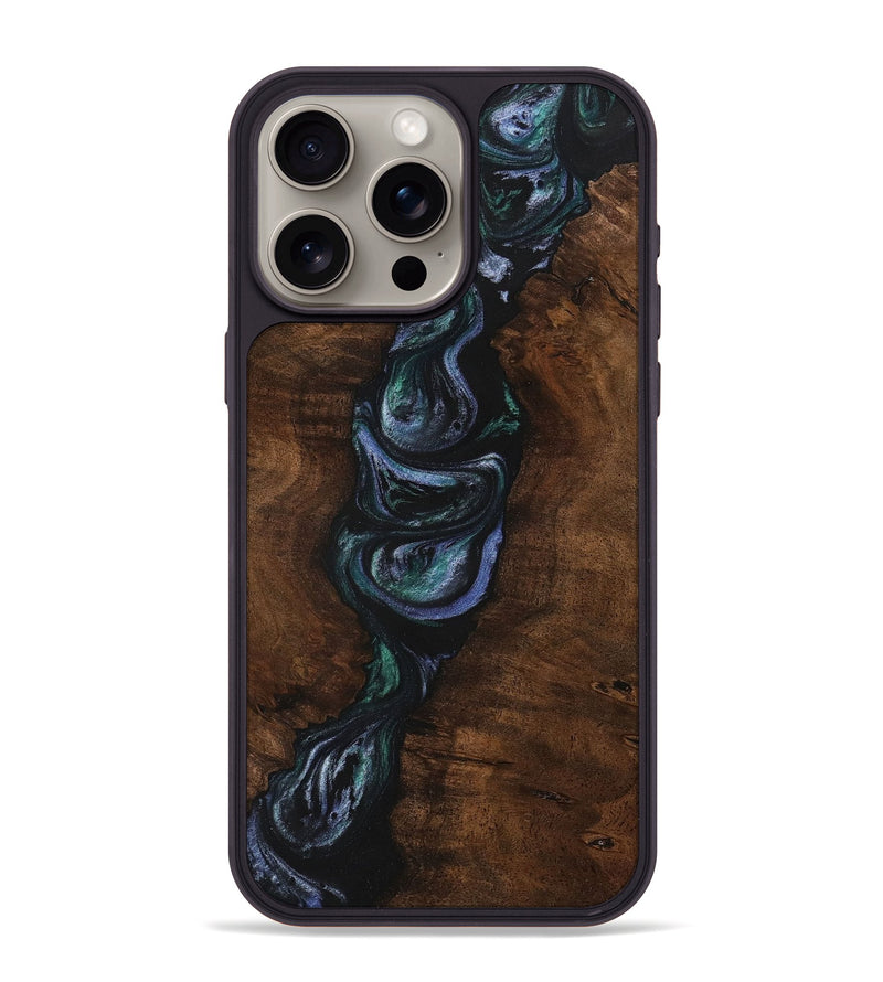 iPhone 15 Pro Max Wood+Resin Phone Case - Levi (Blue, 700334)
