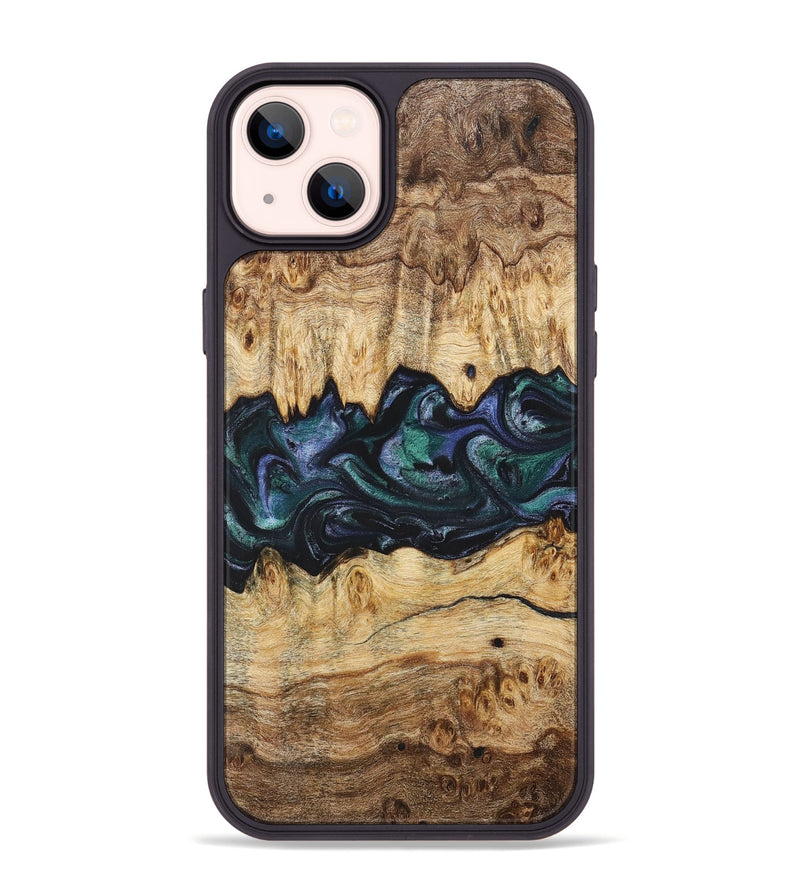 iPhone 14 Plus Wood+Resin Phone Case - Muriel (Blue, 700338)