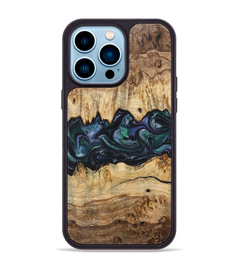 iPhone 14 Pro Max Wood+Resin Phone Case - Muriel (Blue, 700338)