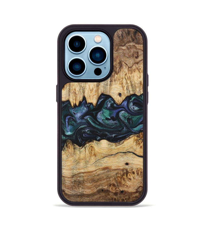 iPhone 14 Pro Wood+Resin Phone Case - Muriel (Blue, 700338)