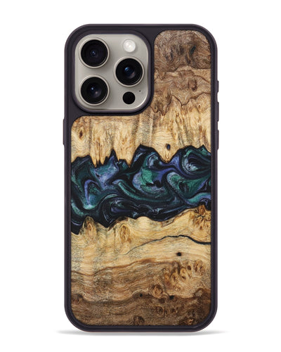 iPhone 15 Pro Max Wood+Resin Phone Case - Muriel (Blue, 700338)