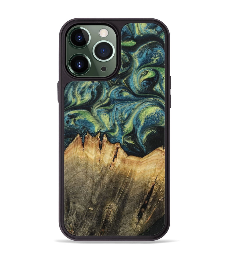 iPhone 13 Pro Max Wood+Resin Phone Case - Khloe (Green, 700397)