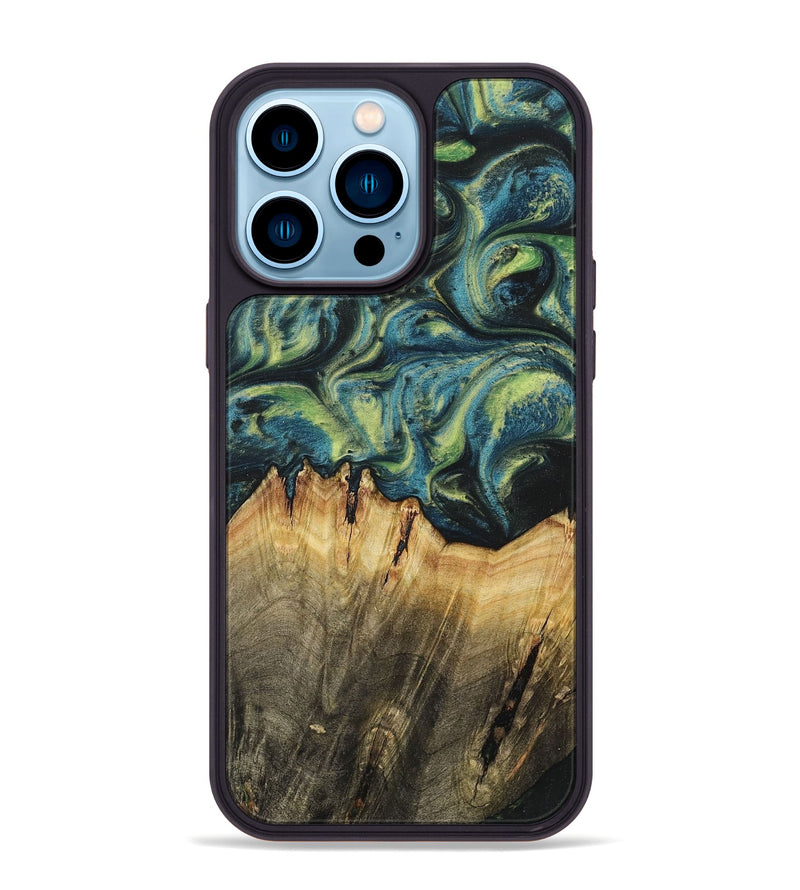 iPhone 14 Pro Max Wood+Resin Phone Case - Khloe (Green, 700397)