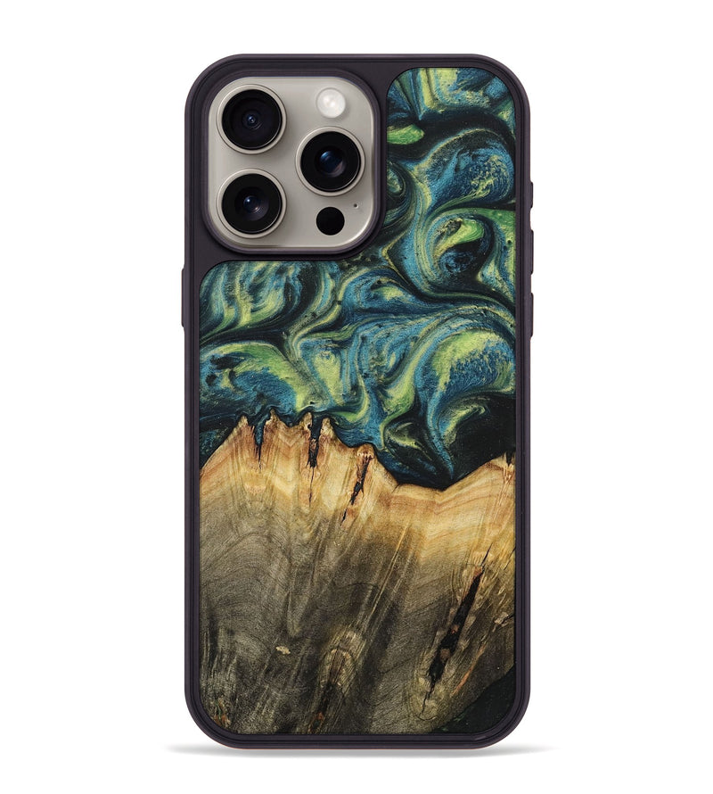 iPhone 15 Pro Max Wood+Resin Phone Case - Khloe (Green, 700397)