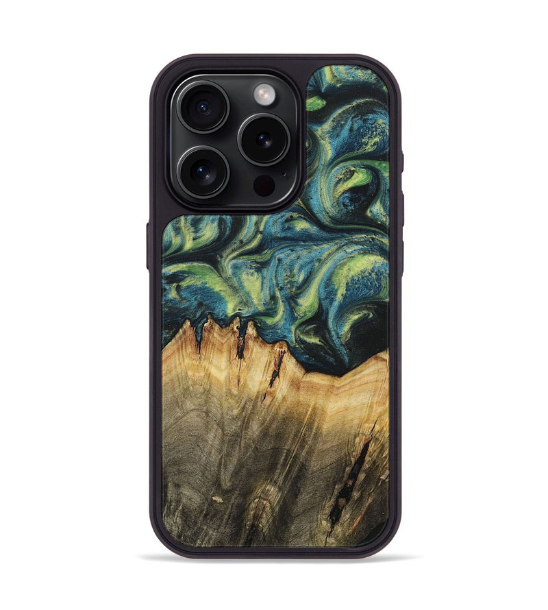 iPhone 15 Pro Wood+Resin Phone Case - Khloe (Green, 700397)