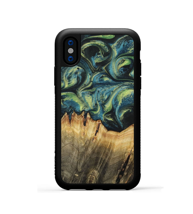 iPhone Xs Wood+Resin Phone Case - Khloe (Green, 700397)