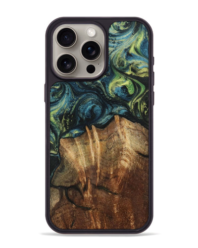 iPhone 15 Pro Max Wood+Resin Phone Case - Imogene (Green, 700400)