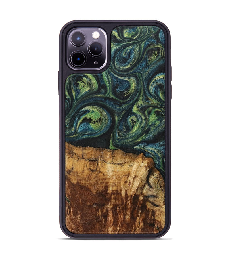 iPhone 11 Pro Max Wood+Resin Phone Case - Cassie (Green, 700401)