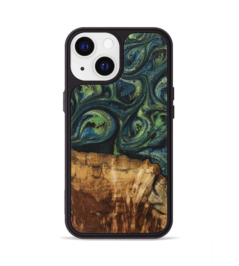 iPhone 13 Wood+Resin Phone Case - Cassie (Green, 700401)