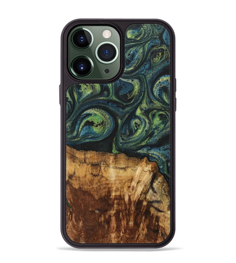 iPhone 13 Pro Max Wood+Resin Phone Case - Cassie (Green, 700401)