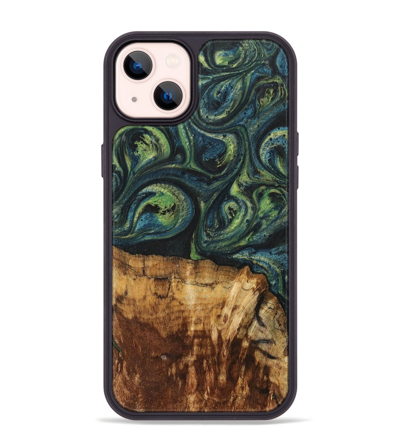 iPhone 14 Plus Wood+Resin Phone Case - Cassie (Green, 700401)
