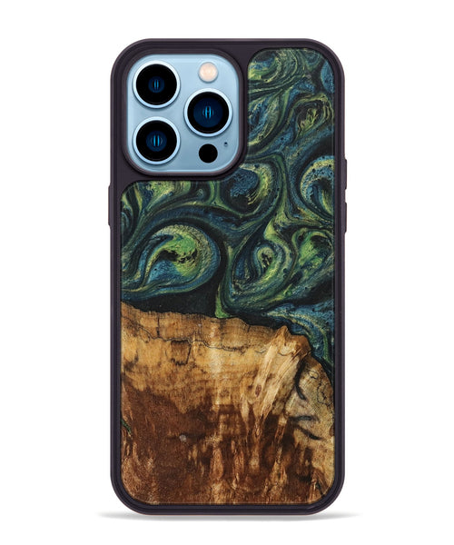 iPhone 14 Pro Max Wood+Resin Phone Case - Cassie (Green, 700401)