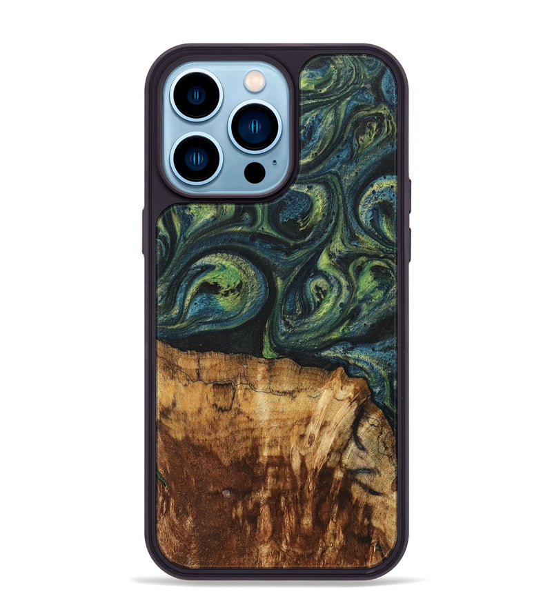 iPhone 14 Pro Max Wood+Resin Phone Case - Cassie (Green, 700401)
