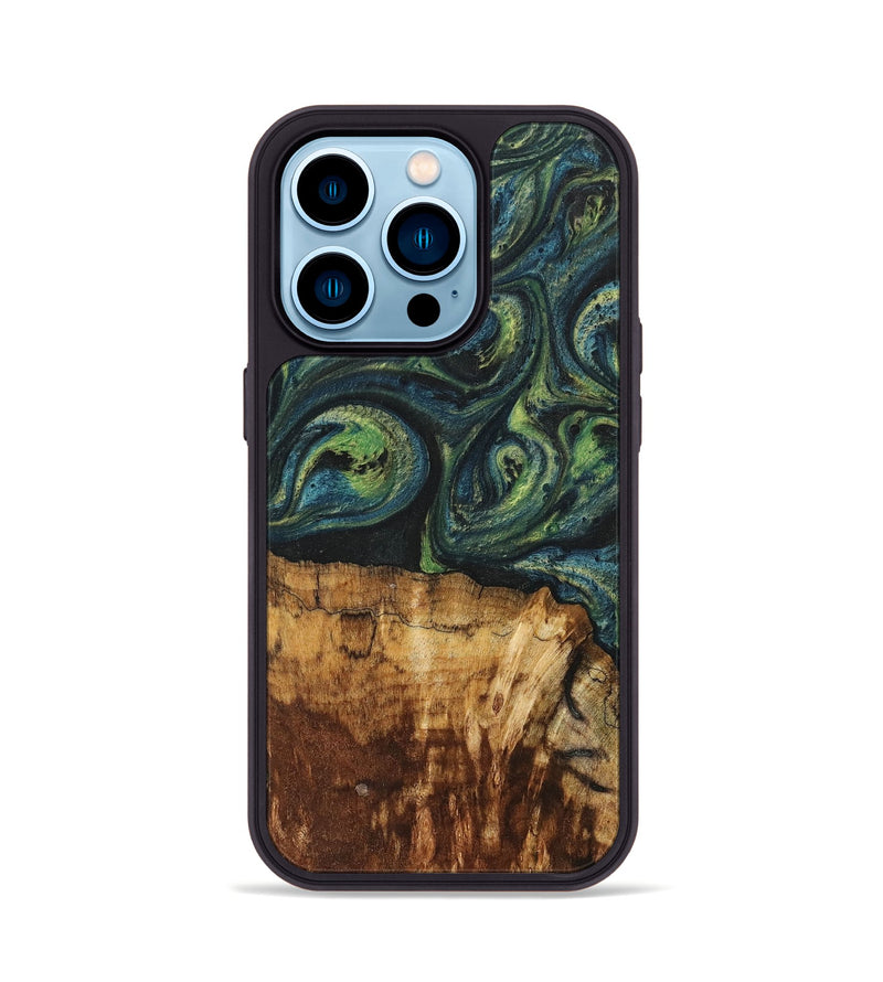 iPhone 14 Pro Wood+Resin Phone Case - Cassie (Green, 700401)