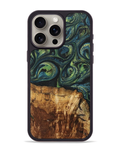 iPhone 15 Pro Max Wood+Resin Phone Case - Cassie (Green, 700401)
