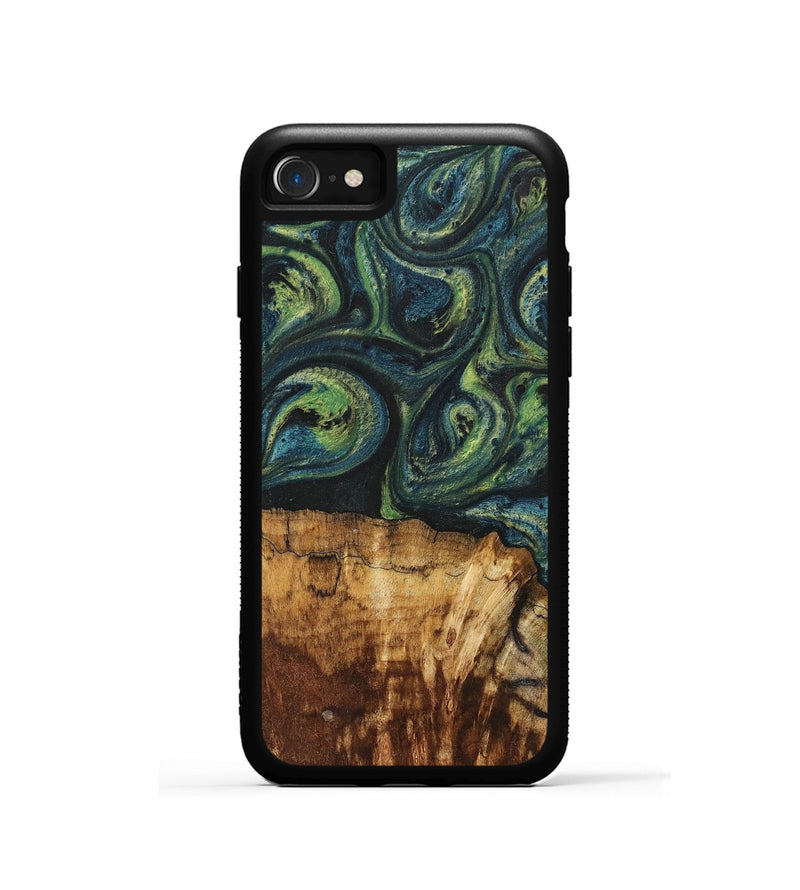 iPhone SE Wood+Resin Phone Case - Cassie (Green, 700401)