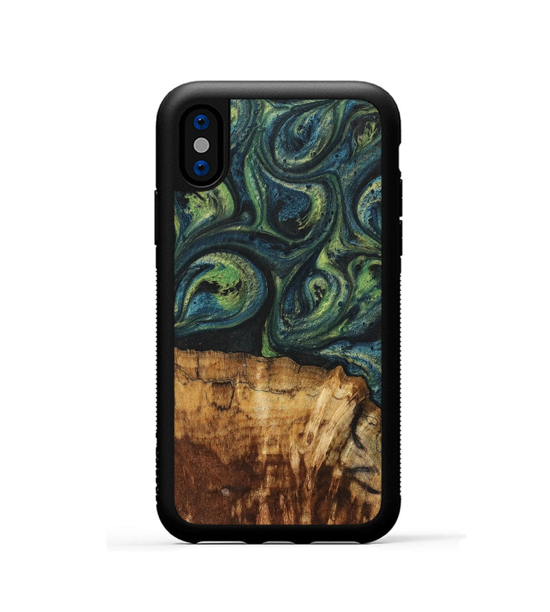 iPhone Xs Wood+Resin Phone Case - Cassie (Green, 700401)