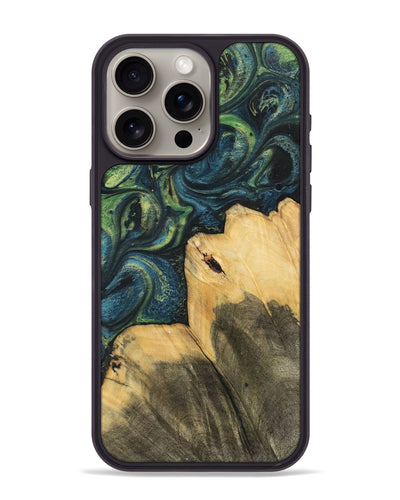 iPhone 15 Pro Max Wood+Resin Phone Case - Todd (Green, 700403)