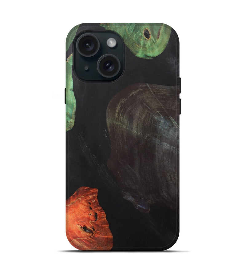 iPhone 15 Wood+Resin Live Edge Phone Case - Mindy (Pure Black, 700610)
