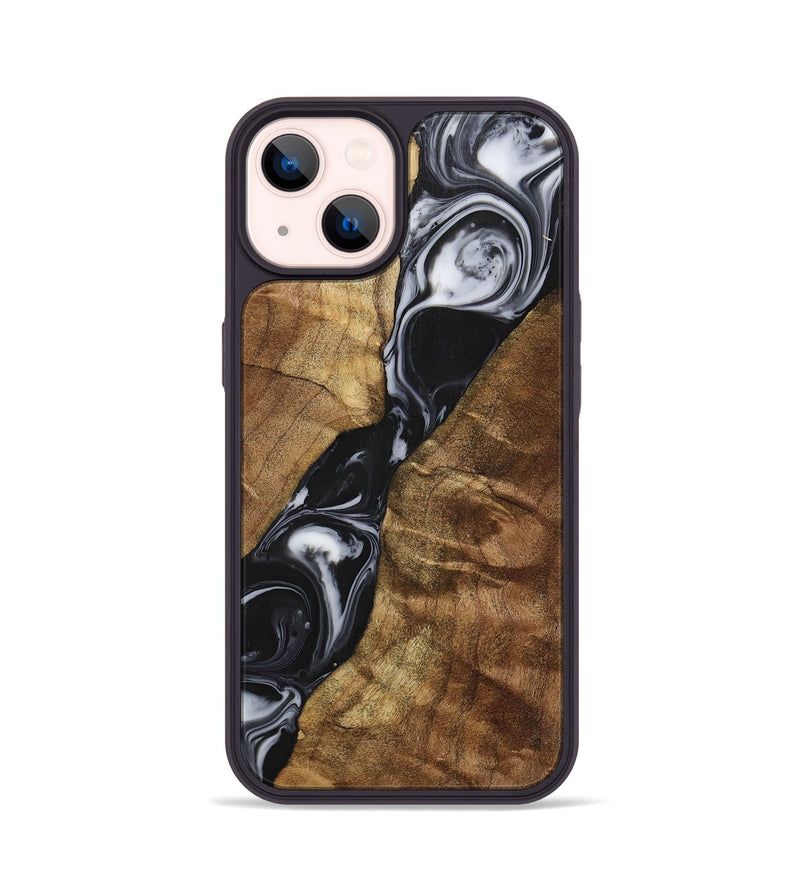 iPhone 14 Wood+Resin Phone Case - Enzo (Black & White, 700699)