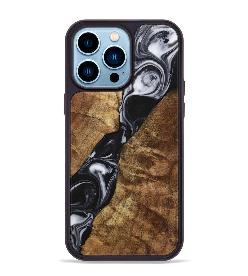 iPhone 14 Pro Max Wood+Resin Phone Case - Enzo (Black & White, 700699)