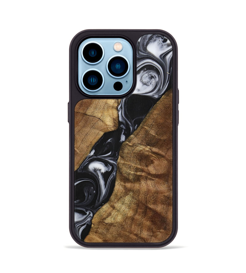 iPhone 14 Pro Wood+Resin Phone Case - Enzo (Black & White, 700699)
