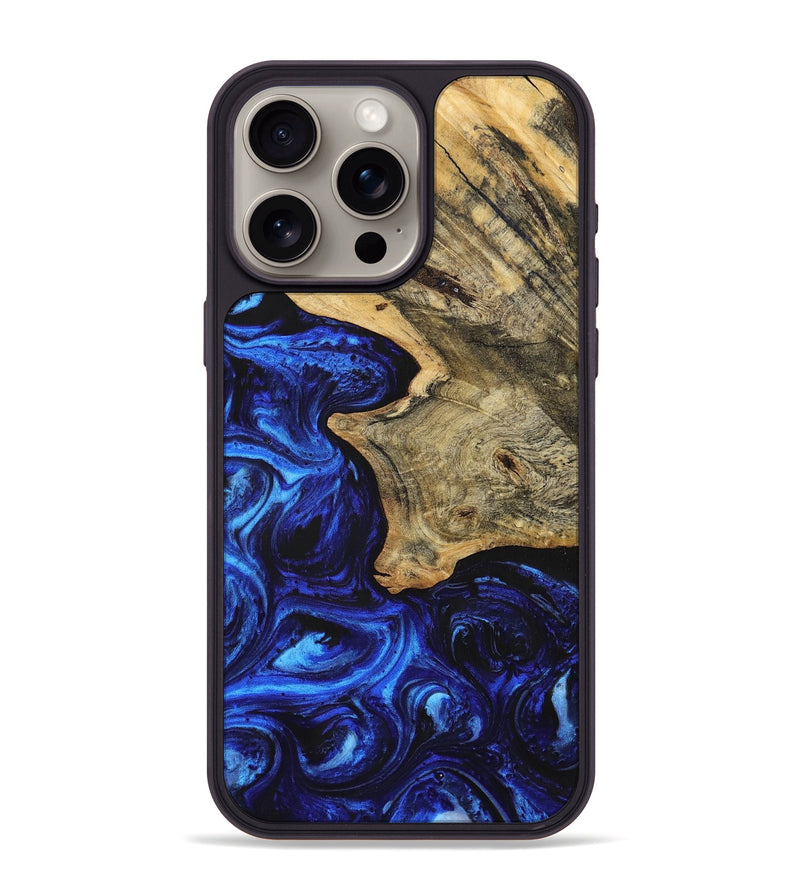 iPhone 15 Pro Max Wood+Resin Phone Case - Cody (Blue, 700714)