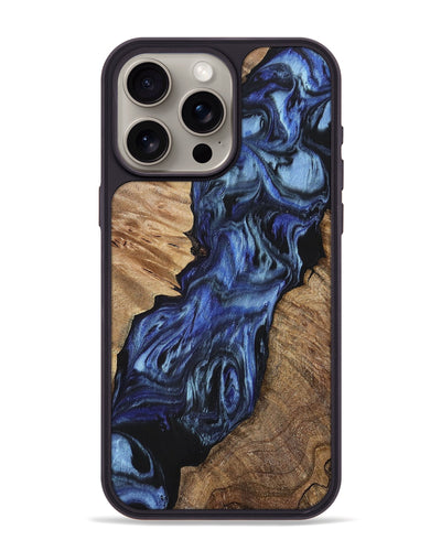 iPhone 15 Pro Max Wood+Resin Phone Case - Jan (Blue, 700716)