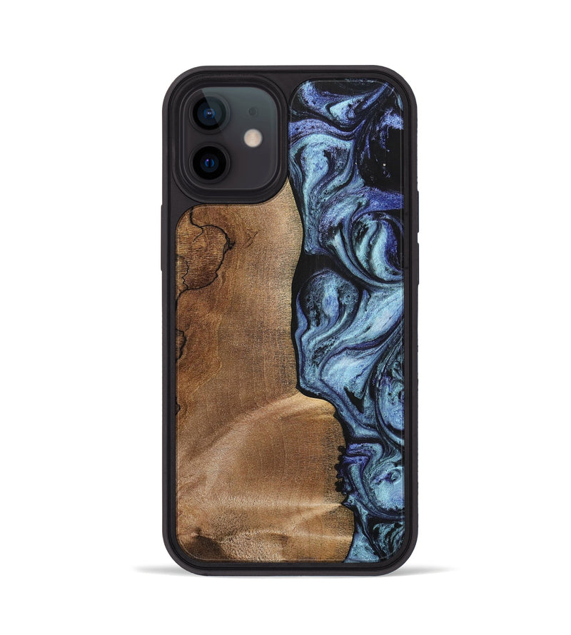 iPhone 12 Wood+Resin Phone Case - Freya (Blue, 700718)