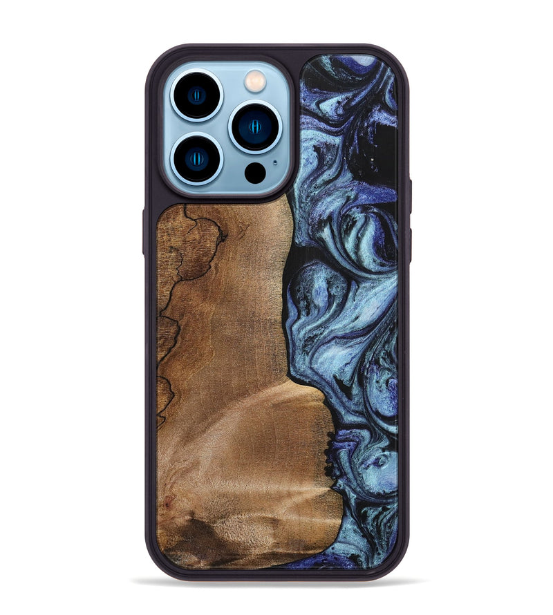 iPhone 14 Pro Max Wood+Resin Phone Case - Freya (Blue, 700718)