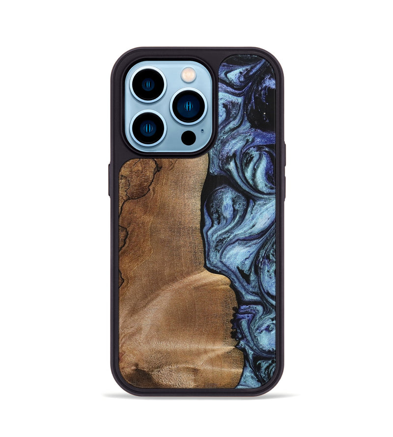 iPhone 14 Pro Wood+Resin Phone Case - Freya (Blue, 700718)