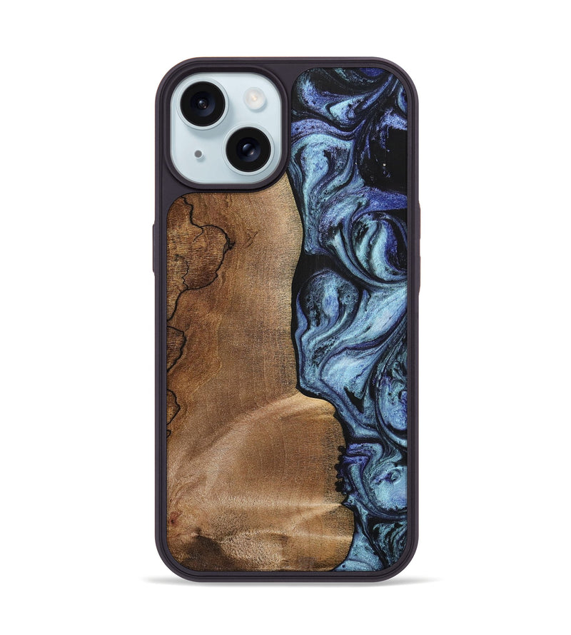 iPhone 15 Wood+Resin Phone Case - Freya (Blue, 700718)