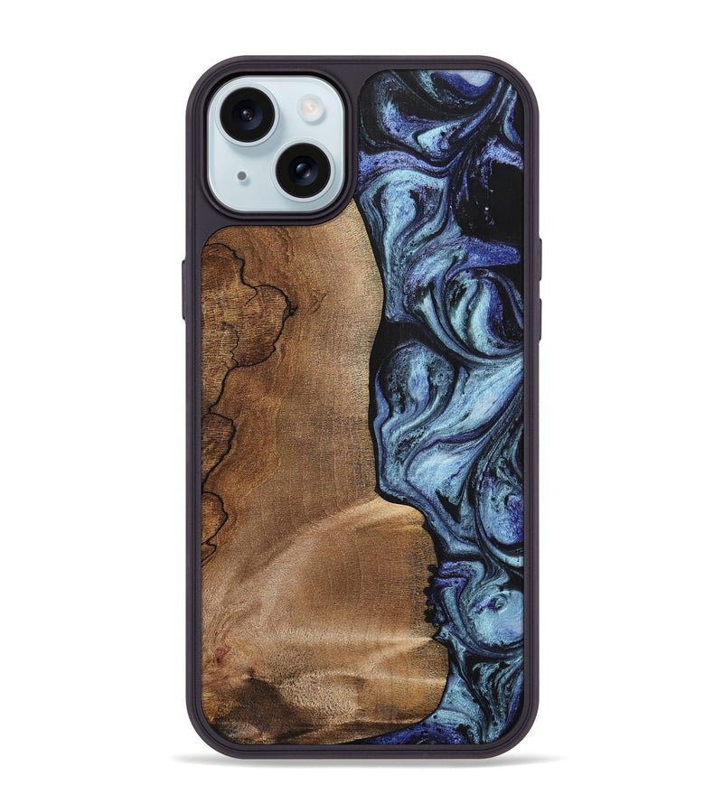 iPhone 15 Plus Wood+Resin Phone Case - Freya (Blue, 700718)