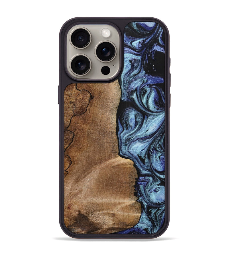 iPhone 15 Pro Max Wood+Resin Phone Case - Freya (Blue, 700718)