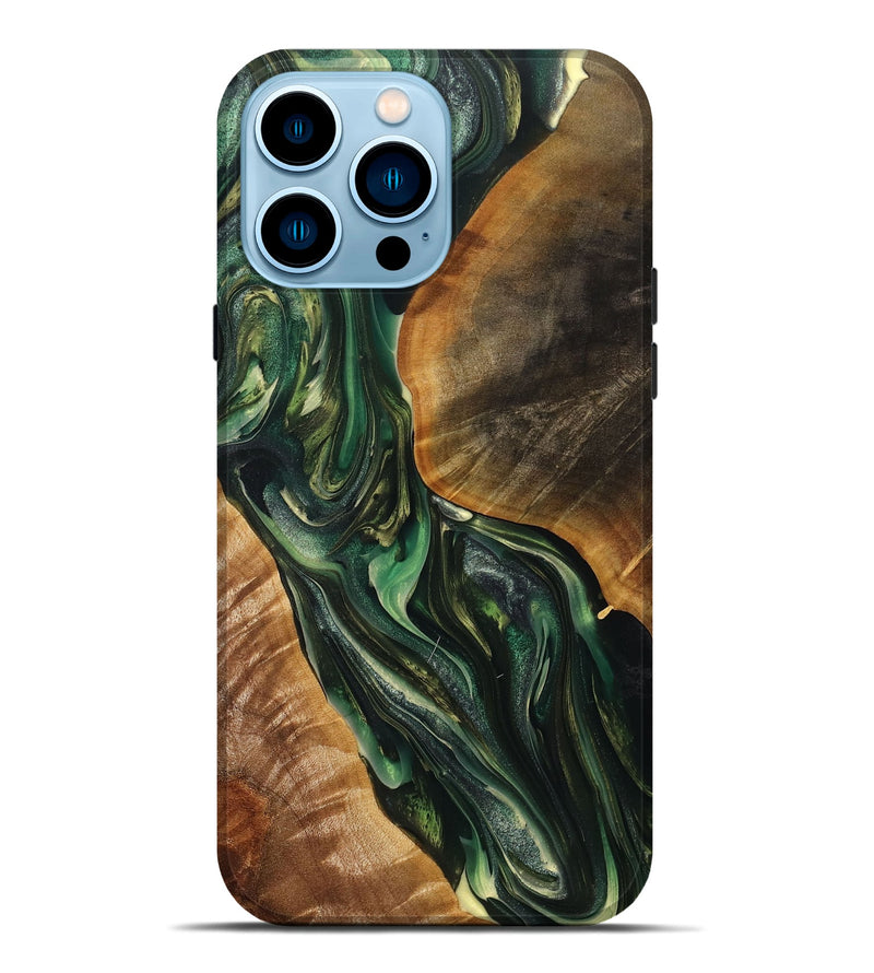 iPhone 14 Pro Max Wood+Resin Live Edge Phone Case - Jocelyn (Green, 700727)