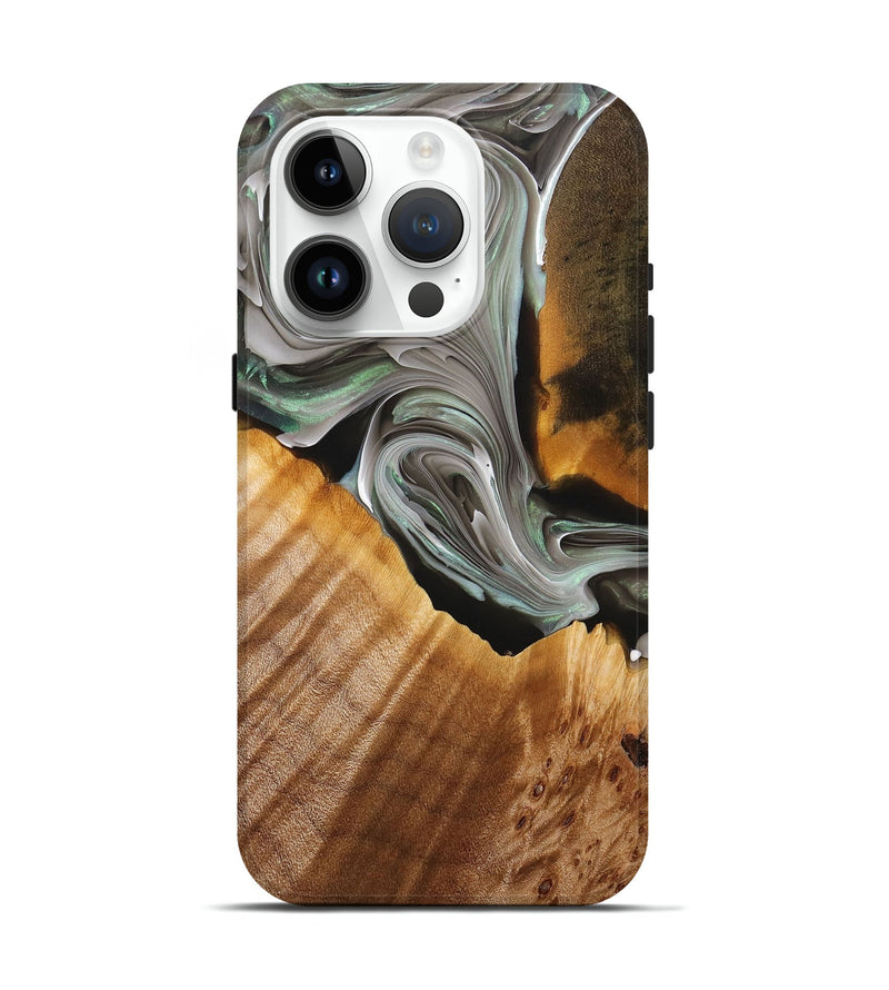 iPhone 15 Pro Wood+Resin Live Edge Phone Case - Andrea (Black & White, 700728)