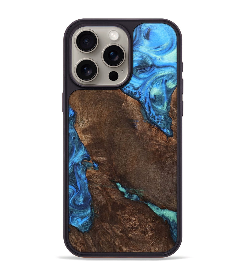 iPhone 15 Pro Max Wood+Resin Phone Case - Ervin (Blue, 700775)