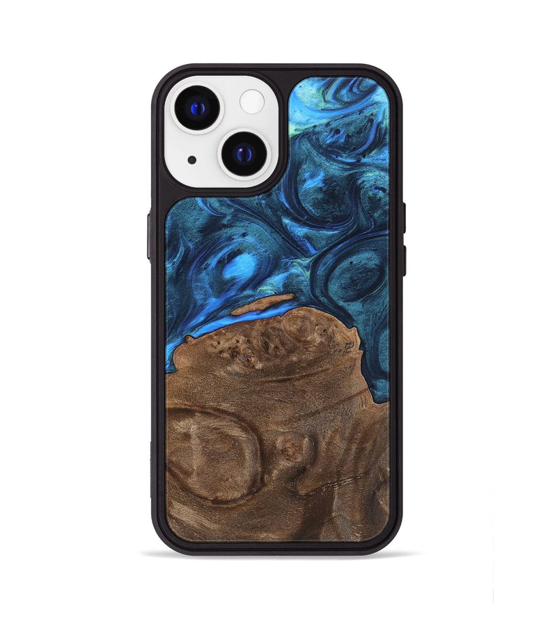 iPhone 13 Wood+Resin Phone Case - Therese (Blue, 700778)