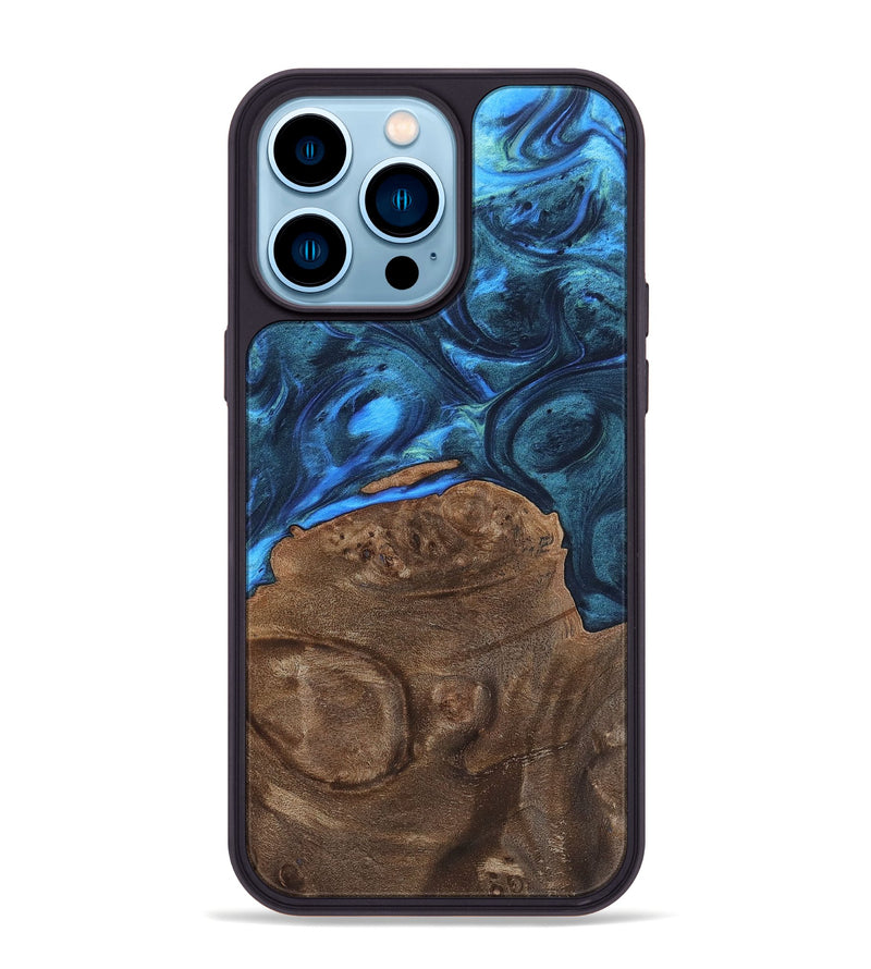 iPhone 14 Pro Max Wood+Resin Phone Case - Therese (Blue, 700778)