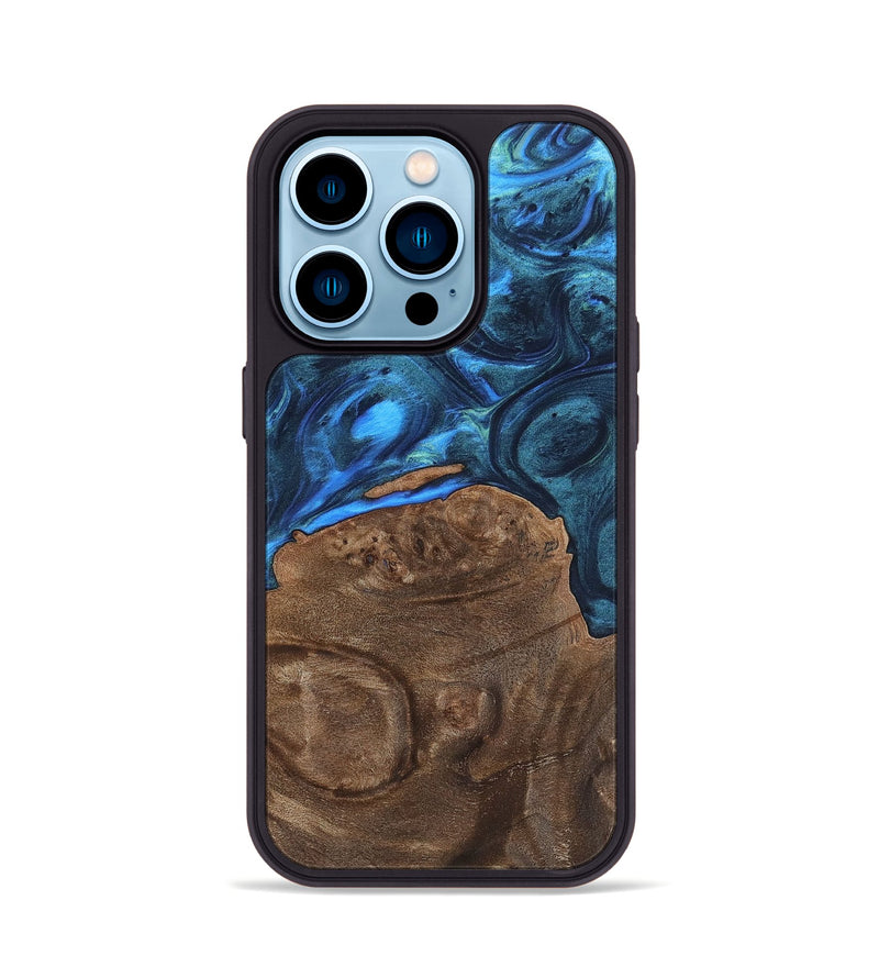 iPhone 14 Pro Wood+Resin Phone Case - Therese (Blue, 700778)