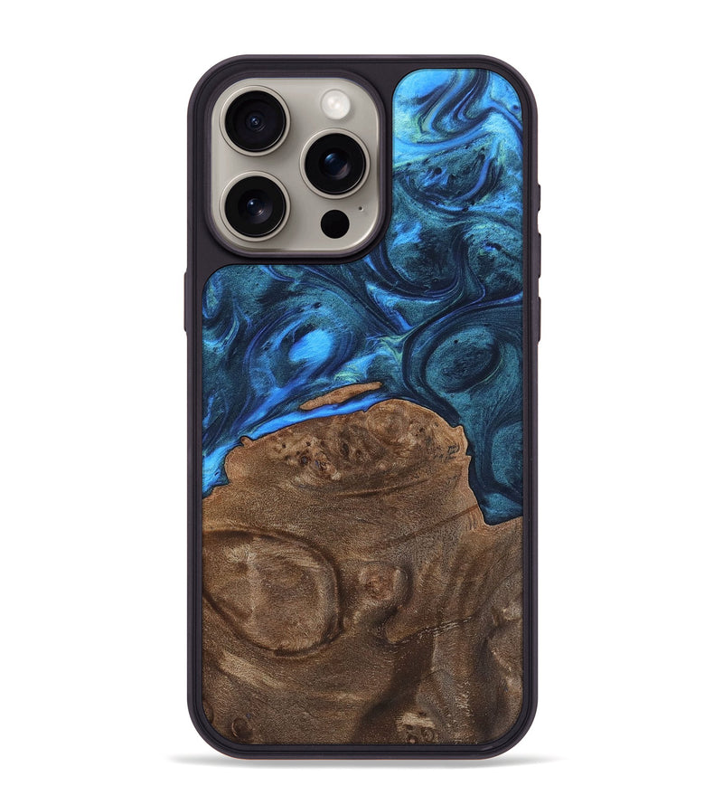 iPhone 15 Pro Max Wood+Resin Phone Case - Therese (Blue, 700778)