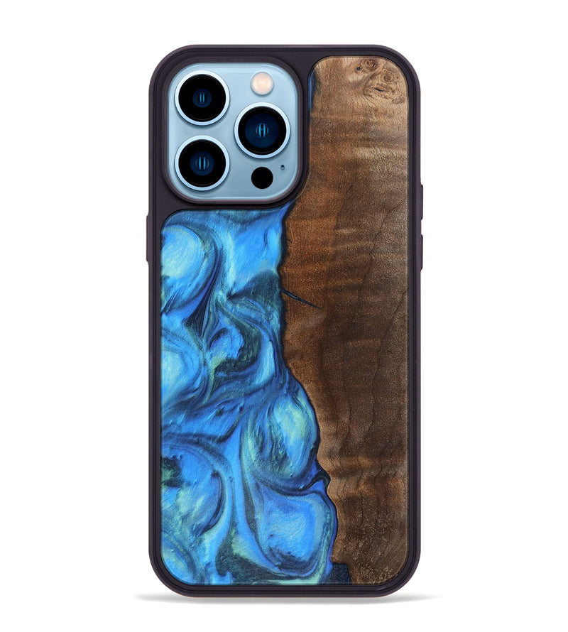iPhone 14 Pro Max Wood+Resin Phone Case - Marquis (Blue, 700783)