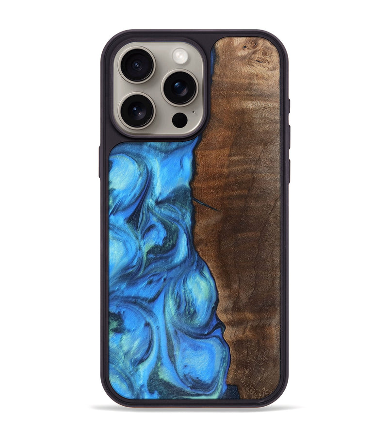 iPhone 15 Pro Max Wood+Resin Phone Case - Marquis (Blue, 700783)