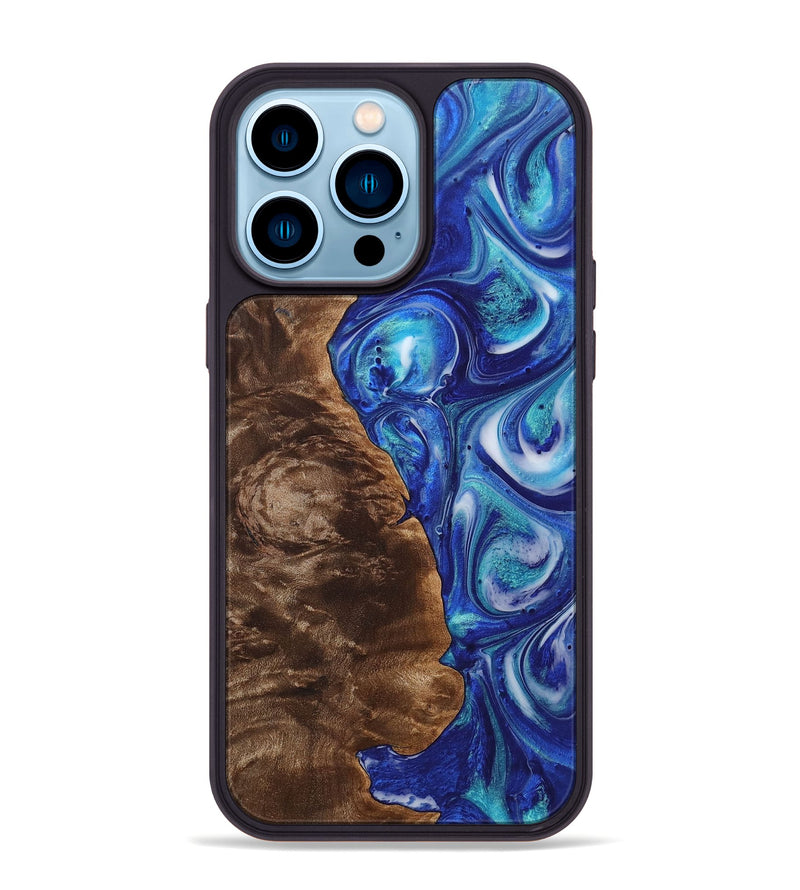iPhone 14 Pro Max Wood+Resin Phone Case - Nancy (Blue, 700784)