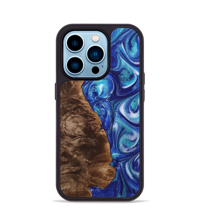 iPhone 14 Pro Wood+Resin Phone Case - Nancy (Blue, 700784)